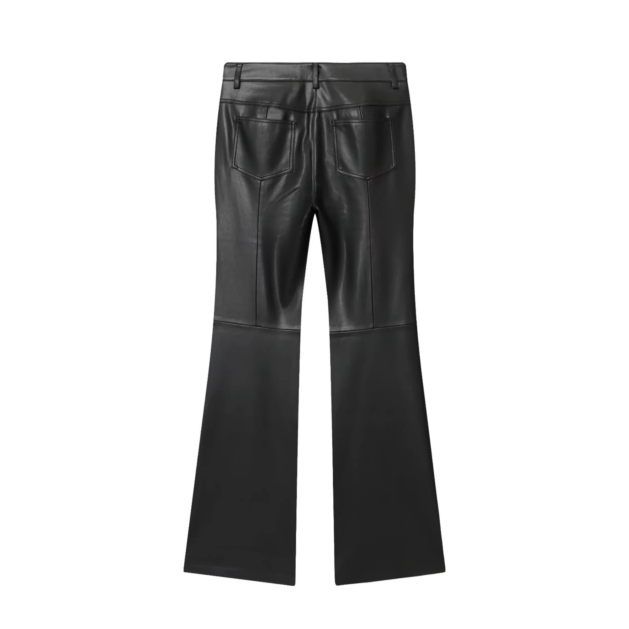 Women Straight Slimming Leather Pants Female High Waist Side Pockets Solid Casual Elegant Spring Fall Long Trousers Streetwear