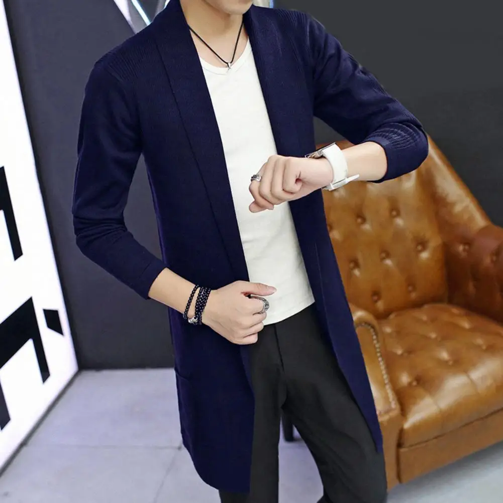 

Solid Color Men Jacket Stylish Men's Knitted Cardigan Soft Slim Fit Coat with Lapel Pockets for Fall/winter Fashion Knitted Men