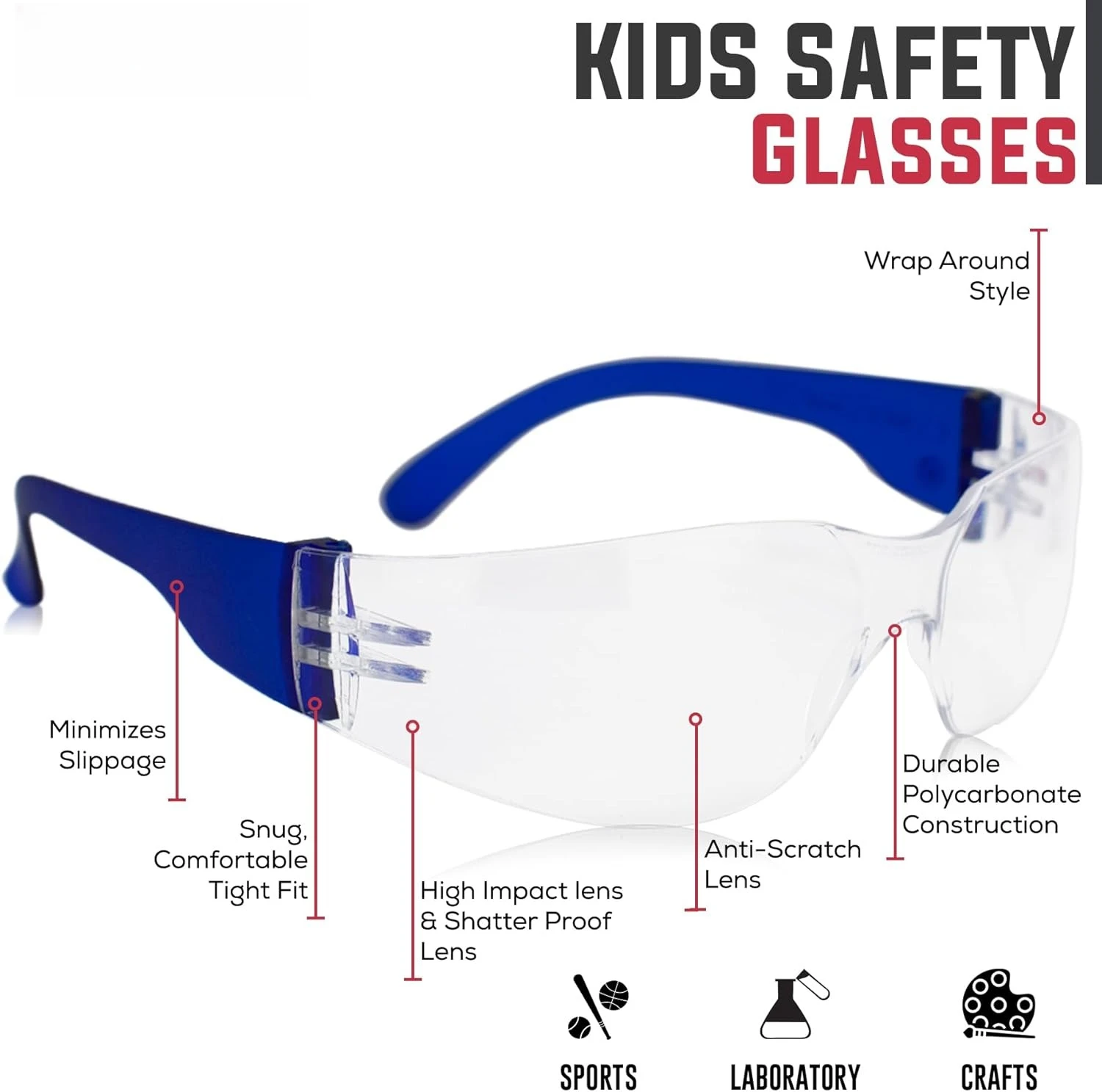 Kids Safety Goggles Anti-Splash & Dustproof Protective Glasses Colorful Frame for Toy Water Guns Lab Use Outdoor Play
