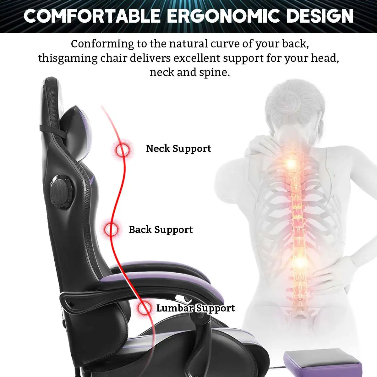 Gaming Chair Footrest Massage Swivel Ergonomic Racing Computer Office Chair With LED bluetooth Speaker Height Adjustable gaming chair office chair