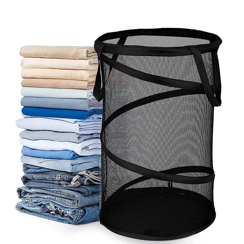 High-quality Cylindrical Folding Laundry Basket  Mesh Basket Household Large Capacity Package Multi Functional and Durable 1