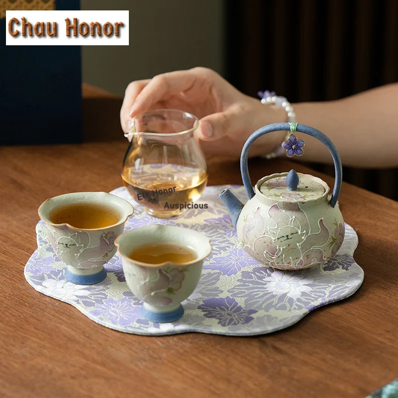 Pure Hand-painted Nine-tailed Fairy Fox Firestone Red Tea Set Complete Set Zen Tea Ceremony Set Teapot And Tea Cup Set Craft