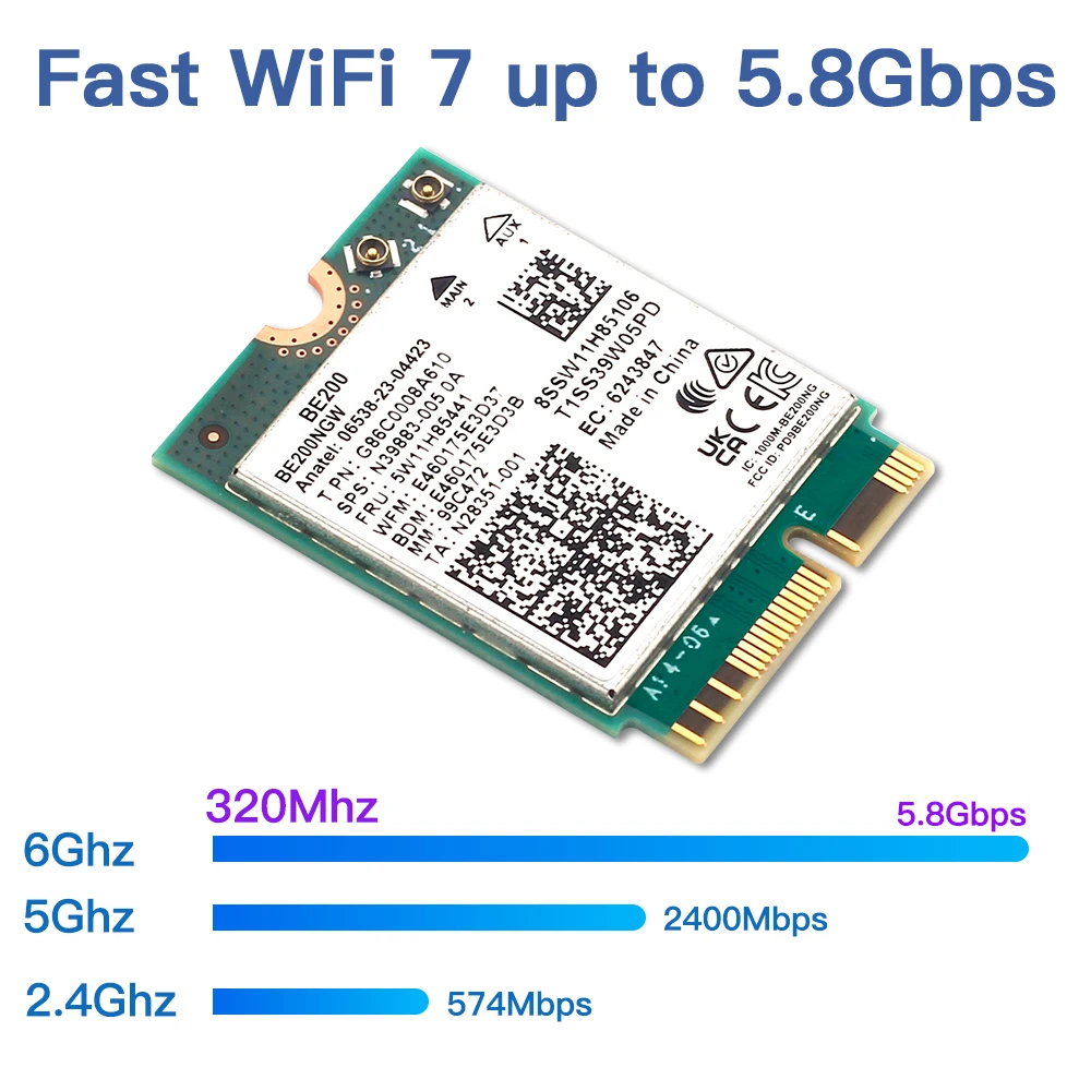 Cartão Wi-fi sem Fio para Intel Cartão Wi-fi Tri-band M.2 Adaptador de Rede Ngff Be200 Be200ngw Bluetooth 5.4 802.11ax Win10 e 11 Wi-fi 6e - Imagem 5