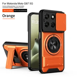 Enhanced Magnetic Fold Holder Military Armor Case with Camera Protection for Motorola Moto G37 Power (SJia - Orange)