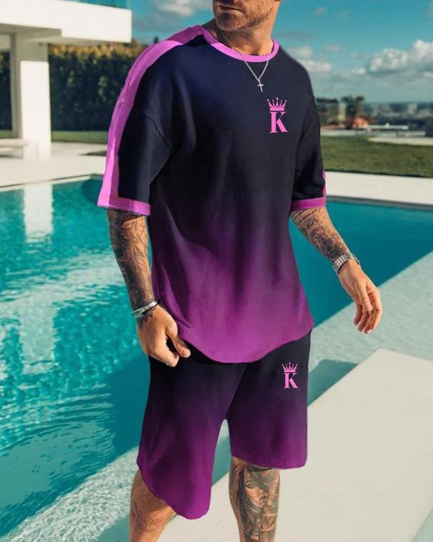 2023 Men's Outfit Summer Short Sleeve T Shirt Set Fashion 2 Piece Suit Streetwear 3D Printed Sports Beach Shorts Sportswear