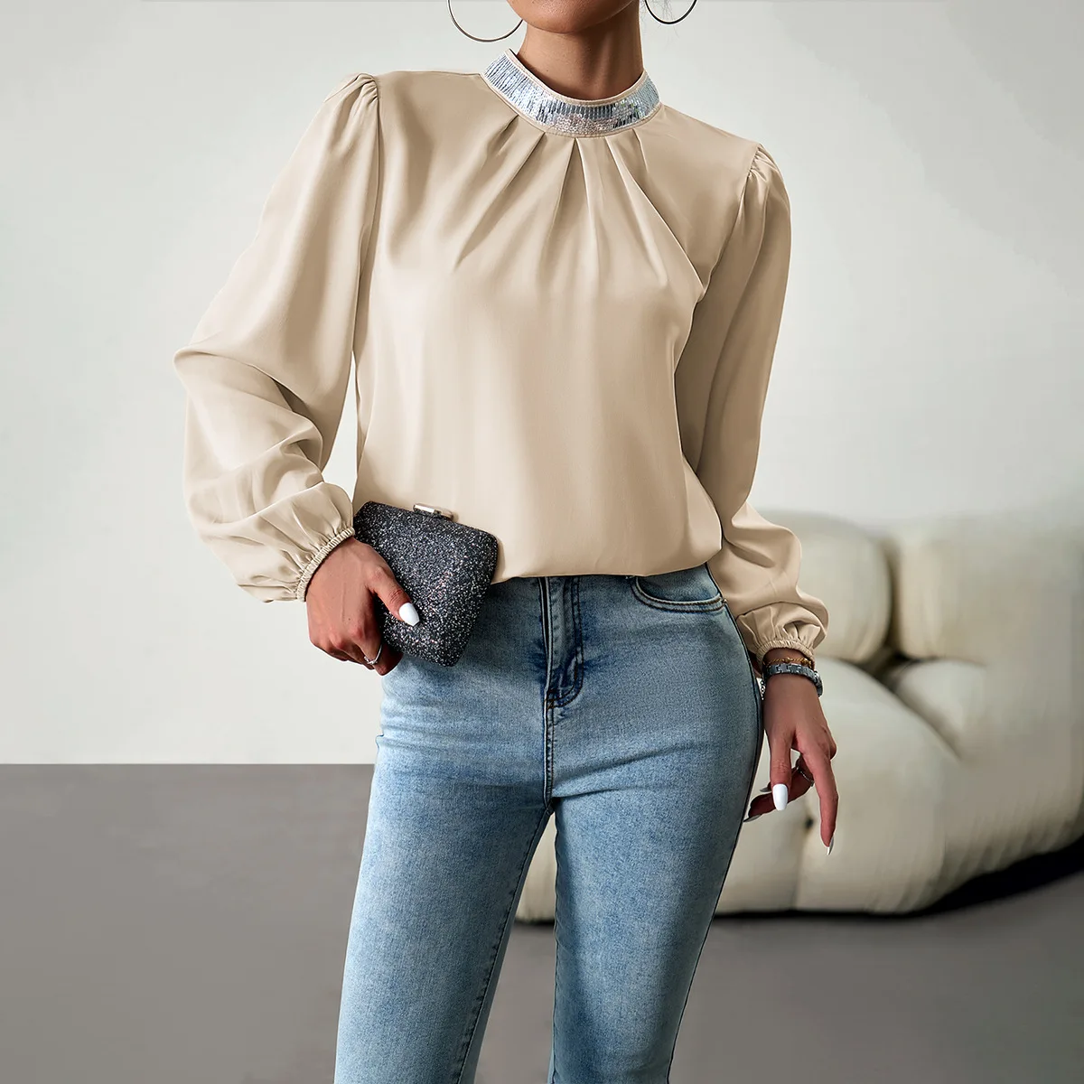 Office Lady Shirts and Blouses Women Tops Long Sleeve Outfit Solid Crewneck Vintage Streetwear Autumn Female Clothing Camisas