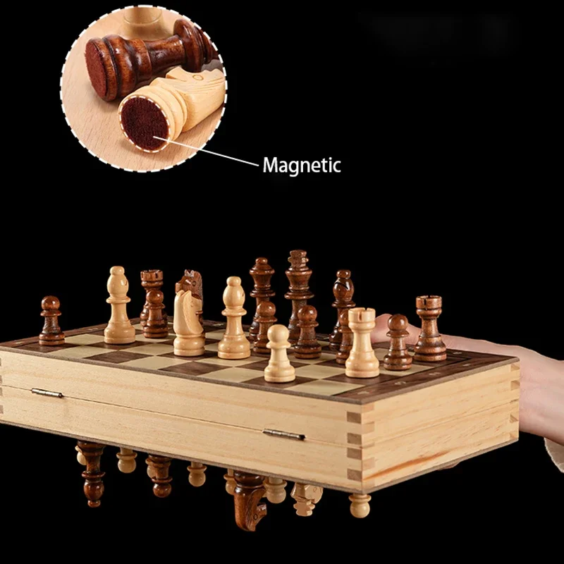 Magnetic Chess Set Foldable Chess Board Chess Set Magnetic Foldable Portable Solid Wood Chess Board Educational Games for Students and Kids Christmas Gift