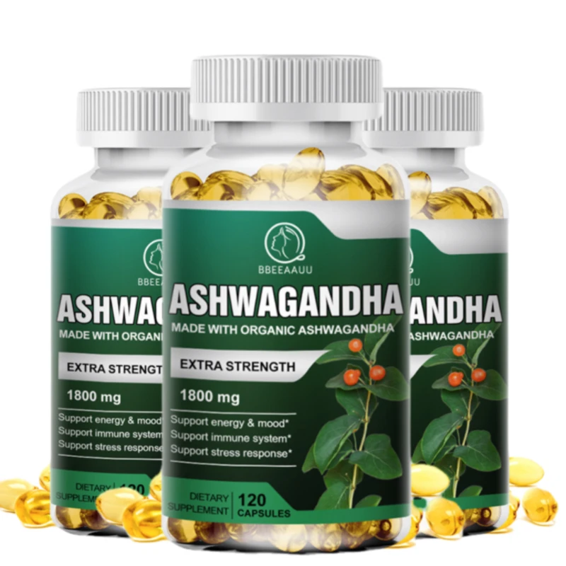 

BBEEAAUU Organic Ayurvedic Ashwagandha Root Capsule for Sleep Insomnia People Free Anxiety Pressure Immunity Energy Supplement