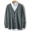Men's V-Neck Sweater In Autumn And Winter 100% Long Sleeve Warm Knit Cardigan Loose Outer Wear Business Casual Coat Sweater. 4