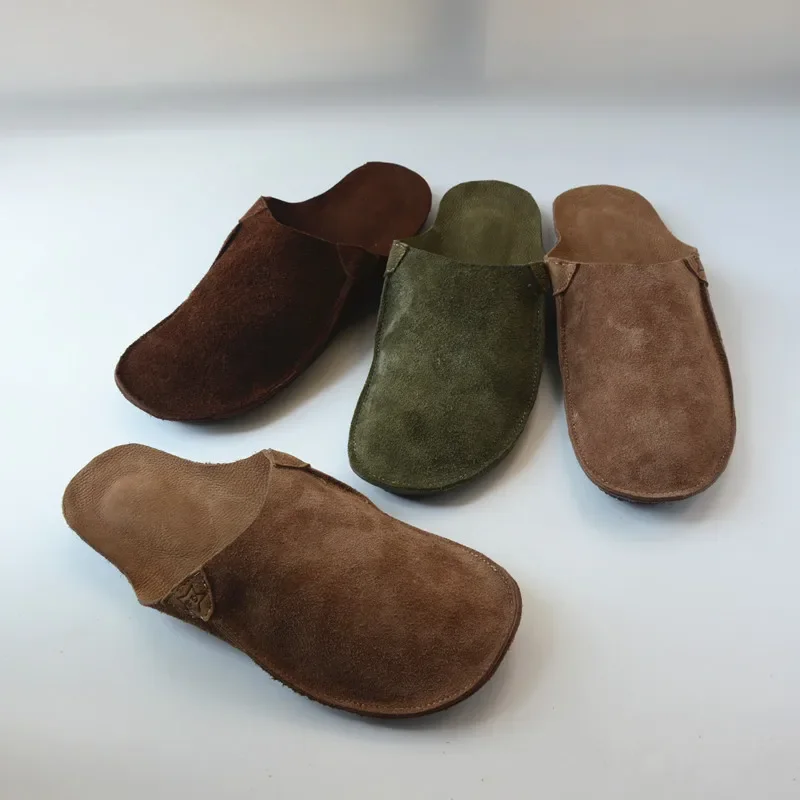 

Unisex Large Size Cowhide Slippers Summer Women's Shoes Sandals Flat Men's Slippers Mueller Shoes Retro Healthy