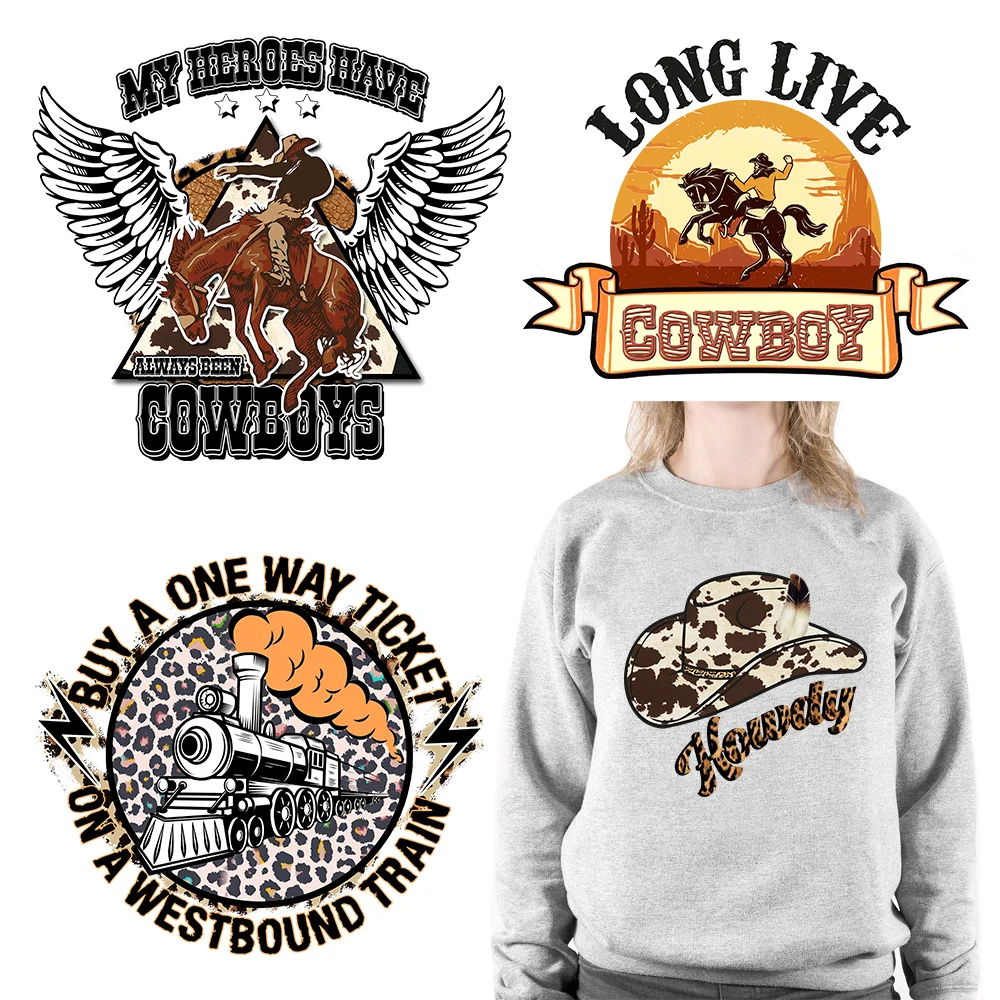 Western Design Howdy Cowgirl Cowboy Thermo Sticker Applique Wild Soul Iron-On Transfer Patches Ready To Press For T-shirt