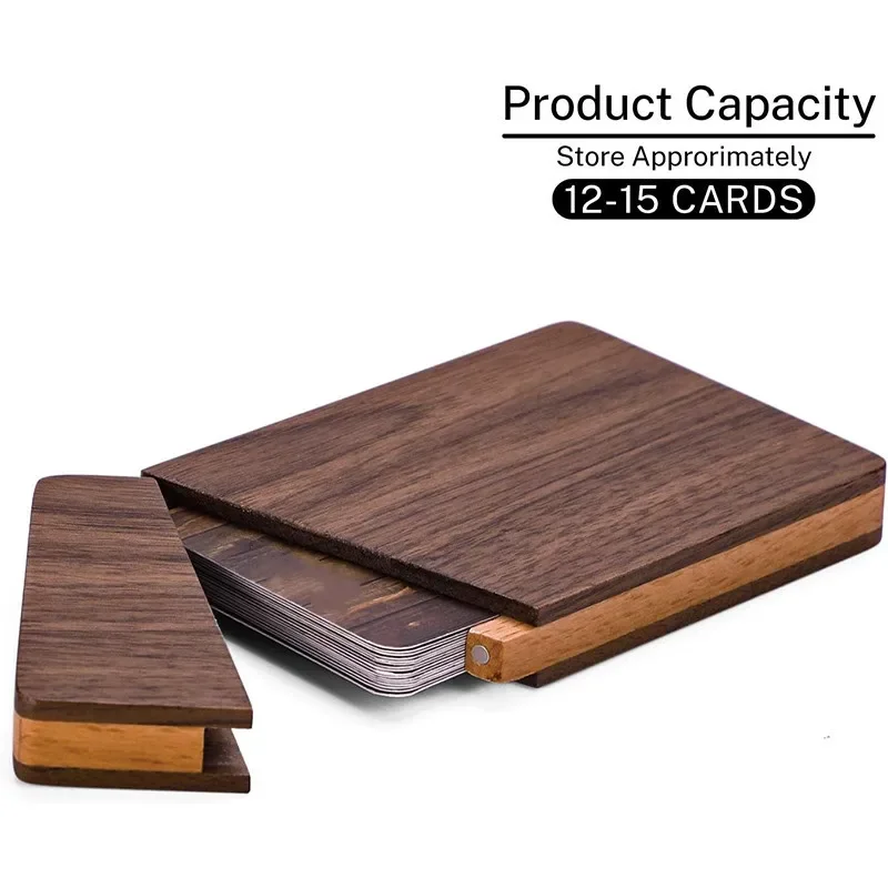Walnut Wood ID Name Card Sleeve for Men Women Office Wooden Business Card Holder Portable Magnetic Closure Business Card Case 4
