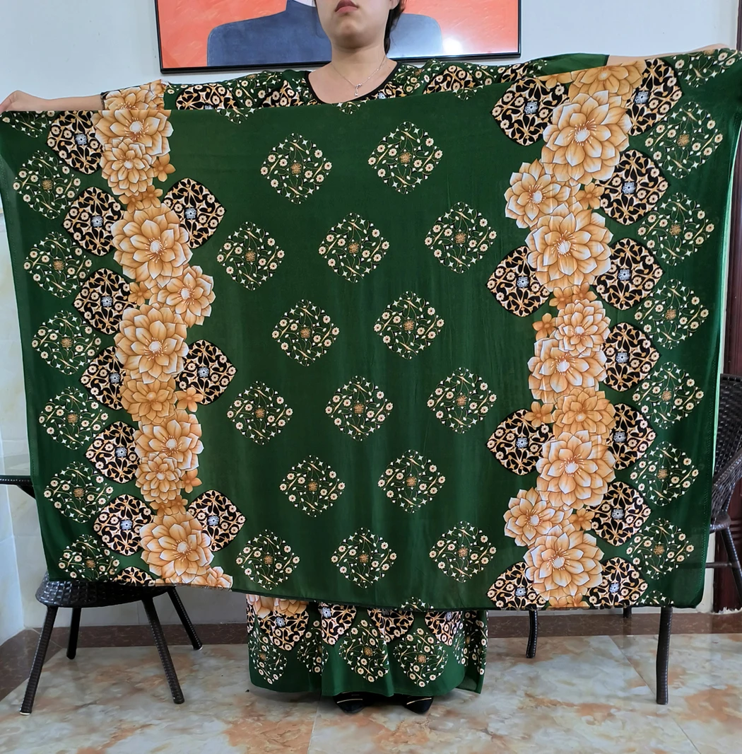 Muslim Abayas For Women Dubai Djellaba Printed Floral Femme Robe African Arabic O-neck Loose Dresses With Maxi Scarf Big Shawl