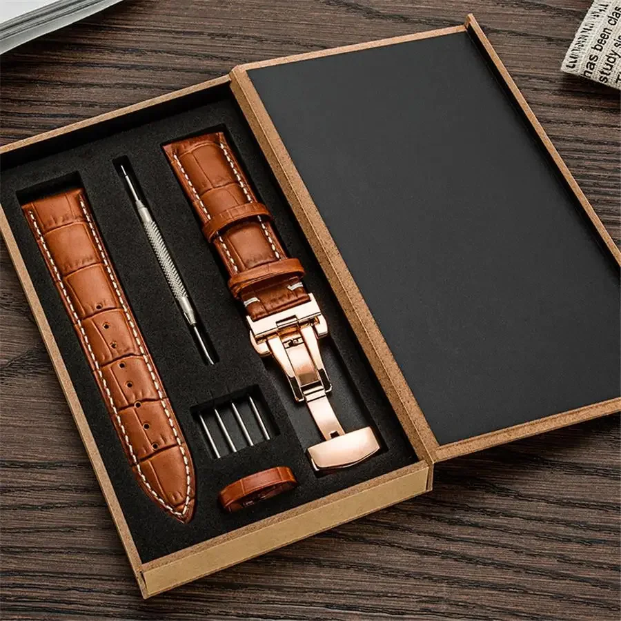 

Genuine Leather Watch Band Strap 12/13/14/15/16/17/18/19/20/21/22/23/24 mm Watchband Stainless Steel Butterfly Clasp Bands