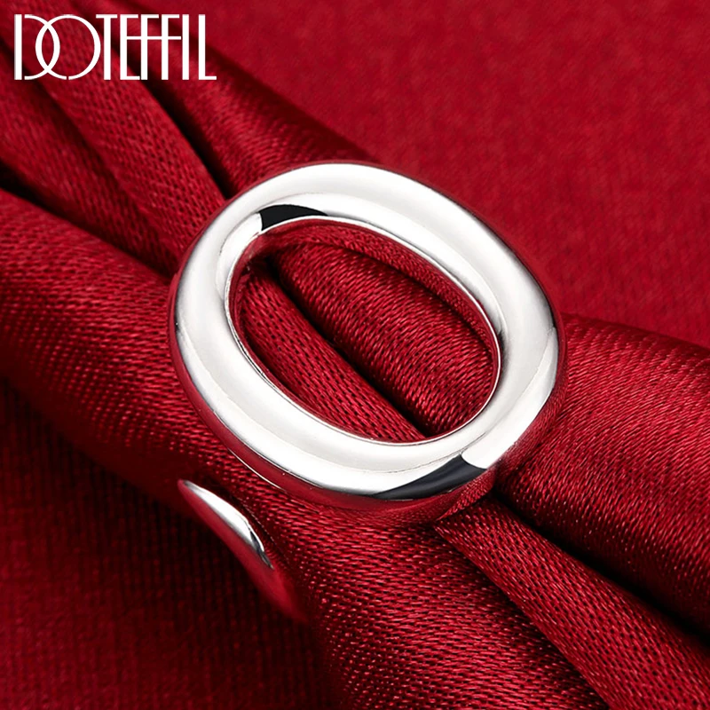 

DOTEFFIL 925 Sterling Silver Round Circle O Open Adjustable Size Ring For Women Man Wedding Engagement Party Jewelry