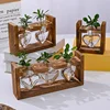 Wooden Frame Glass Vase Hydroponic Plant Vase Vintage Flower Pot Table Desktop Bonsai  Heart Shape Home Decoration Wedding Vase 2