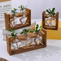 Wooden Frame Glass Vase Hydroponic Plant Vase Vintage Flower Pot Table Desktop Bonsai  Heart Shape Home Decoration Wedding Vase 2
