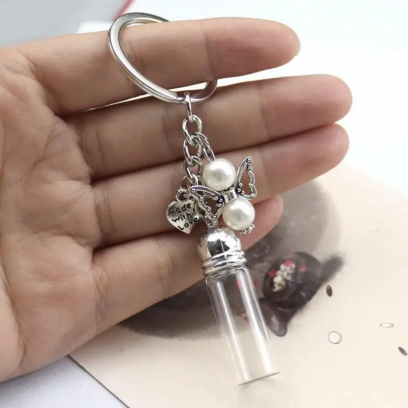 Glas-Leerflaschen-Schlüsselanhänger, transparenter Anhänger, ätherische Öle, Parfümfläschchen, Mini-Wunschflaschen-Schlüsselanhänger für DIY-Bastelarbeiten – Detail 6