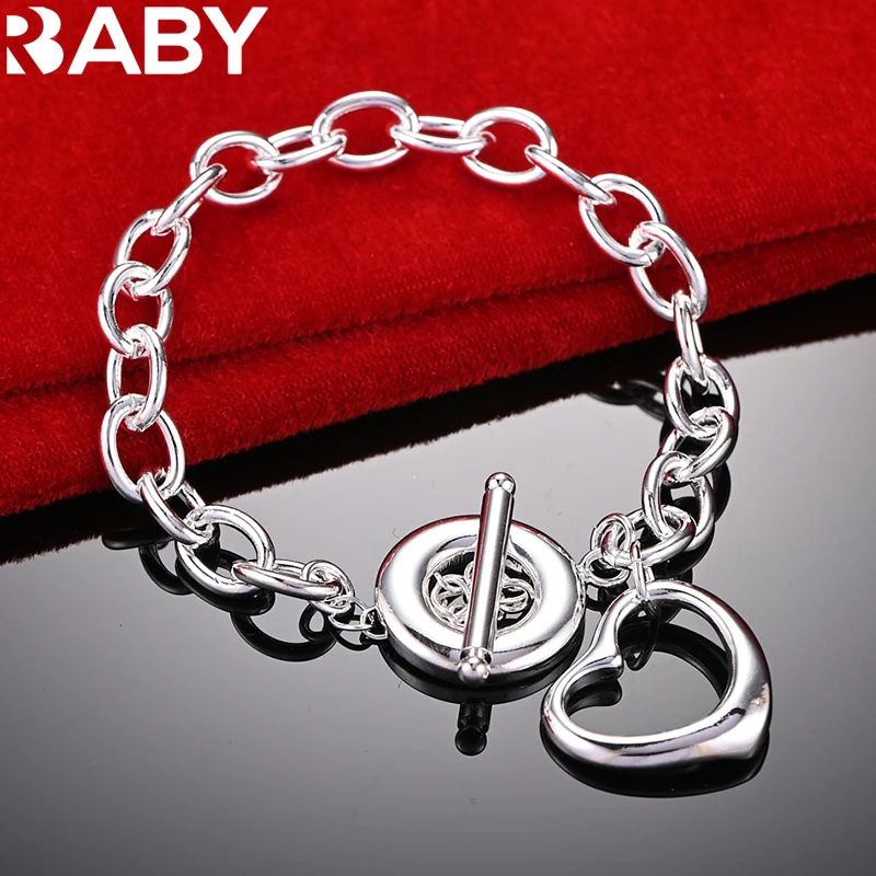 

URBABY 925 Sterling Silver Bracelet For Women Heart Pendant Bracelets Chain Fashion Wedding Party Charm Jewelry Valentine Gift