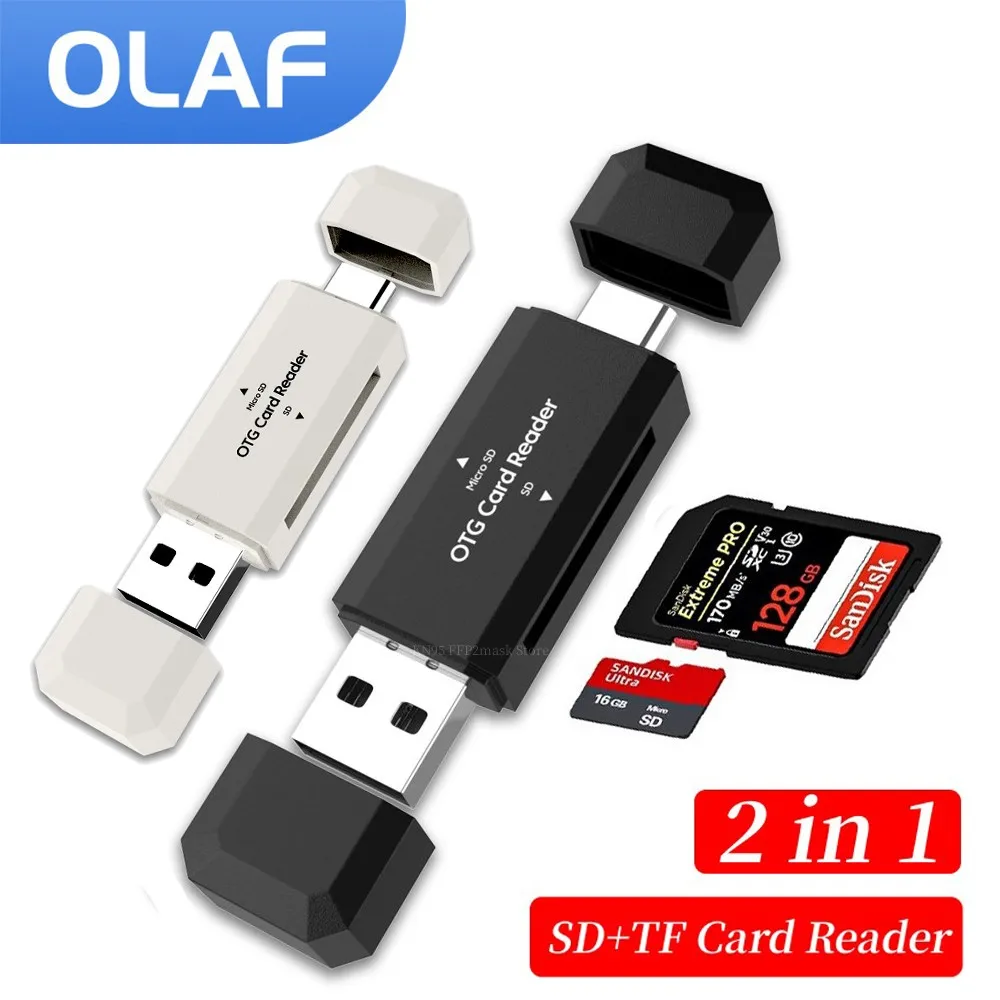 Type C SD TF Card Reader 2 in 1 USB 2.0 Card Reader for PC Laptop Accessories High Speed Smart Memory Cardreader SD Card Adapter