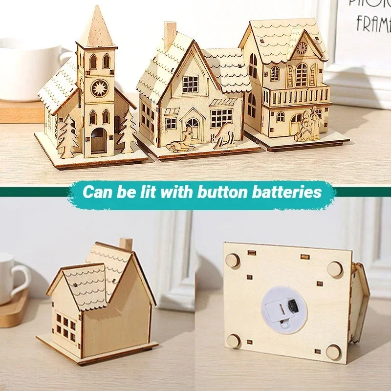 Christmas Decorations Glowing Log Cabin Snow House Xmas Tree Home Desktop Decor DIY Gifts Sets Window Ornaments Cute Wood Crafts