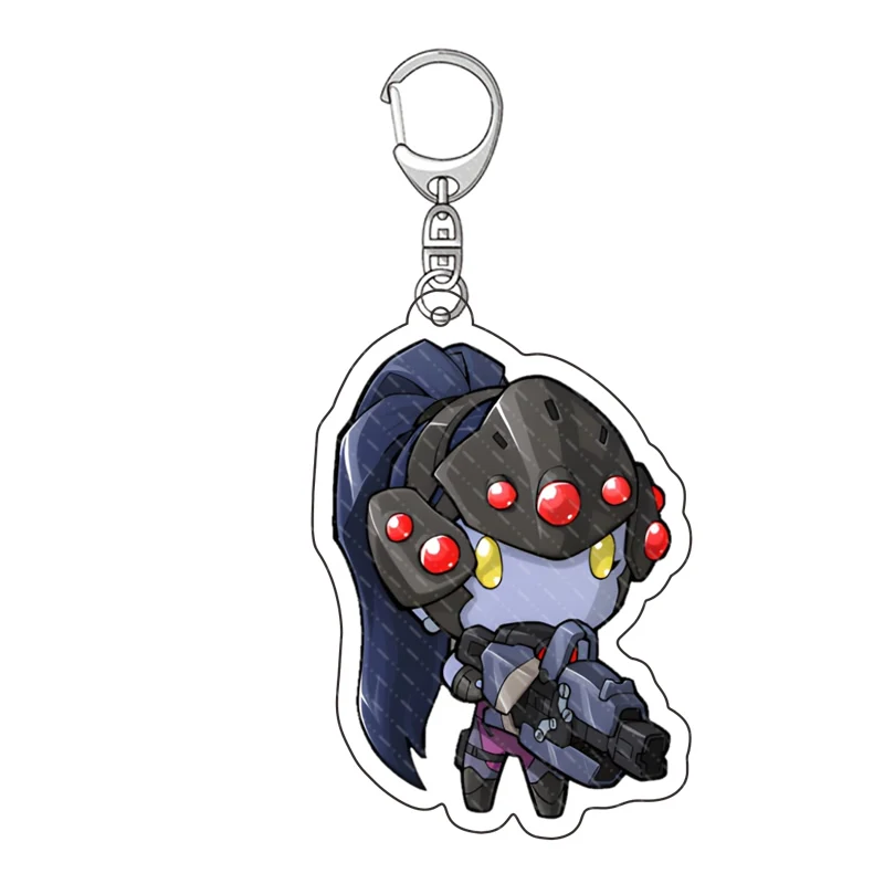 Anime Overwatch Keychain, Corrente chave acrílica clara, Acessórios pendentes, Anel chave dos desenhos animados, 27 estilos