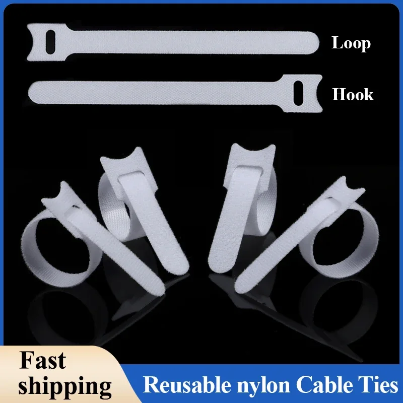 สีขาว T-type ยึดสายผูกปรับสายไฟไนลอนสายการจัดการสายรัด HOOK LOOP สายไฟ Organizer Wire TIES 1