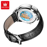 OLEVS-Montre mécanique automatique étanche pour homme, montre-bracelet Seton, modules Shoous, bracelet en cuir, décontracté, marque originale, 7051 2