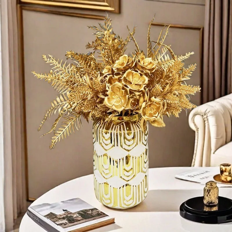 Ceramic Checkmate Jar Storage Jar Gold Stripe Storage Tank Flower Vase Airtight Tank Home Decoration Accessories 2