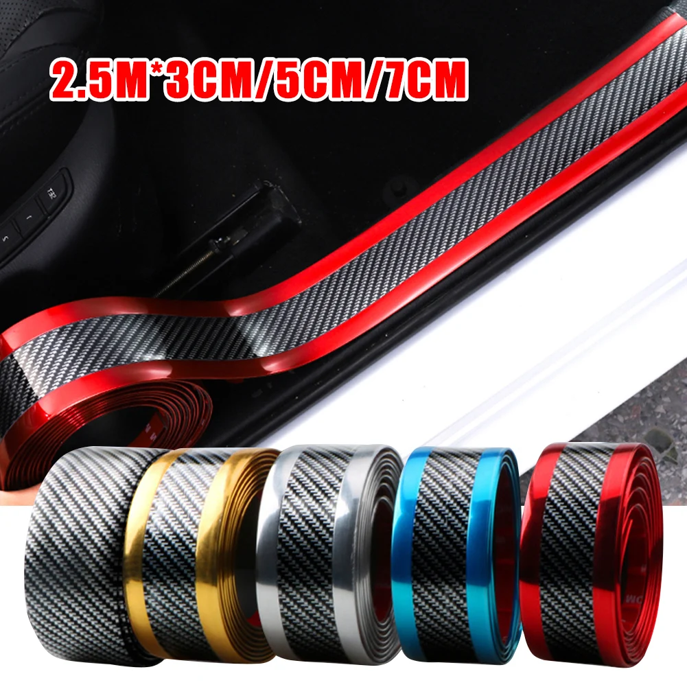 

2.5M/Roll Car Sticker Door Sill Protector Anti-Scratch 7cm Carbon Gold Trim Door Threshold Bumper Protector Door Edge Guard Film
