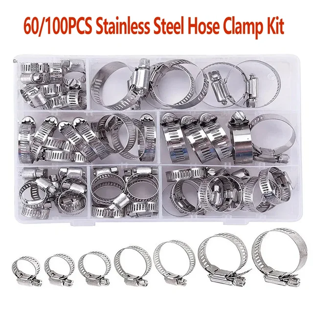 คลิปหนีบท่อ 60/100 ชิ้น ตัวหนีบท่อสแตนเลส ชุดคลิปหนีบท่อสแตนเลส อุปกรณ์ยึดท่อสำหรับยานยนต์ 1