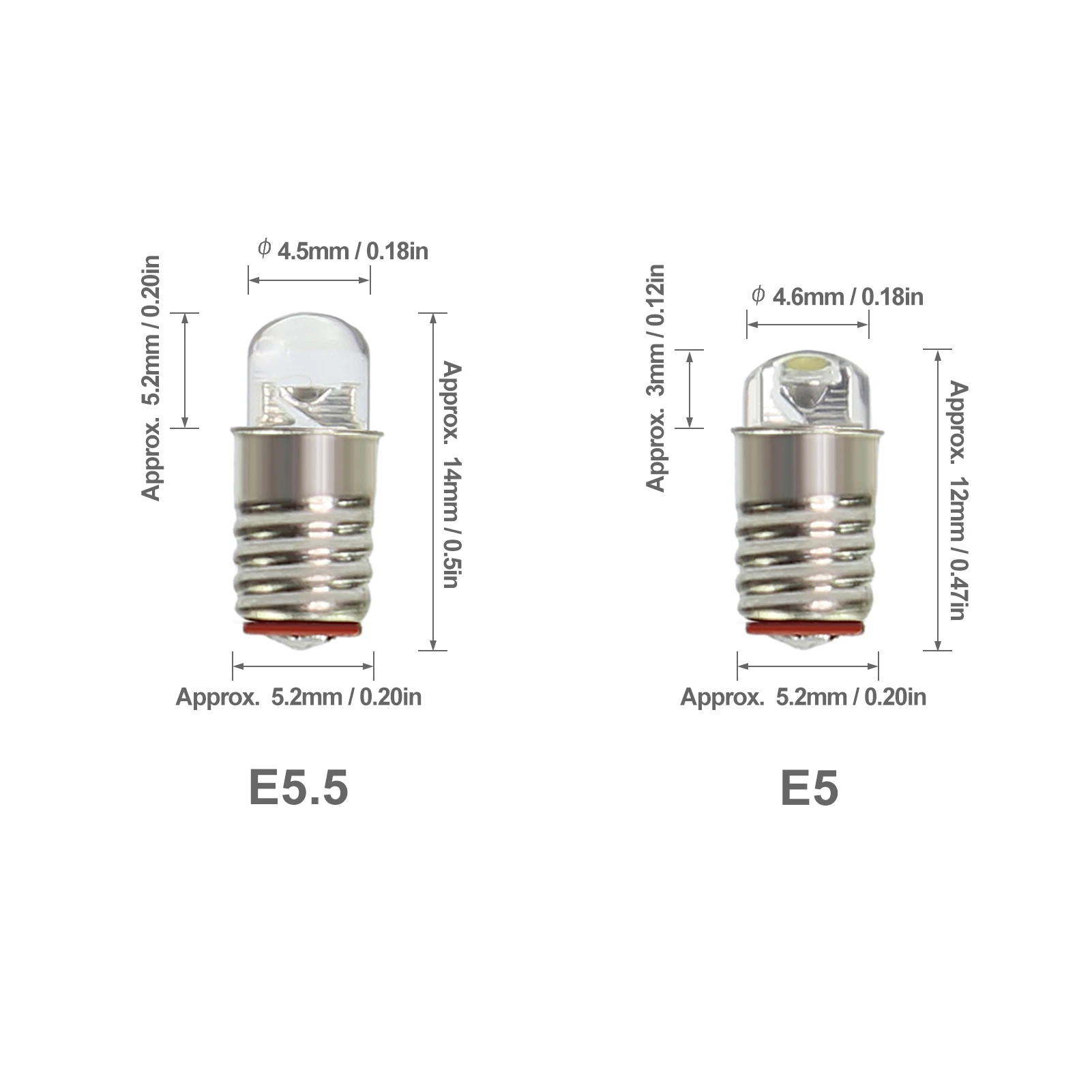 10pcs ampoules à vis blanc brillant E5 E5.5 Leds 12V 14V échelle HO/ TT/ N E501W 