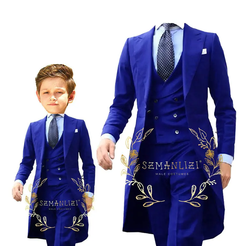 Formal Royal Blue Boys Suit 3 Piece Party Wedding Tuxedo Child Jacket Pants Vest Made Kids Costume 3-16 Years Old boys suits