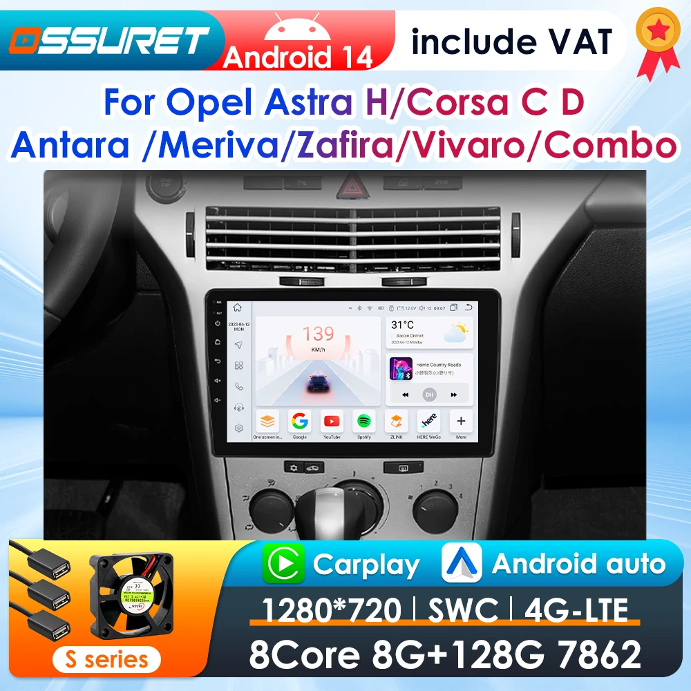Radio de coche 2Din Android 14 para Opel Astra H 2004 Antara Corsa C D Meriva Zafira Vivaro Combo Vauxhall Holden 4G Carplay GPS 7862 1