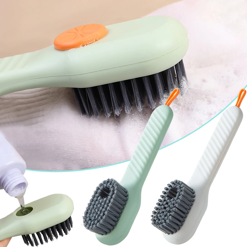 

Shoe Cleaning Brush With Soap Dispenser Long Handle Soft Bristled Shoe Brush Clothing Cleaner Household Laundry Cleaning Tools