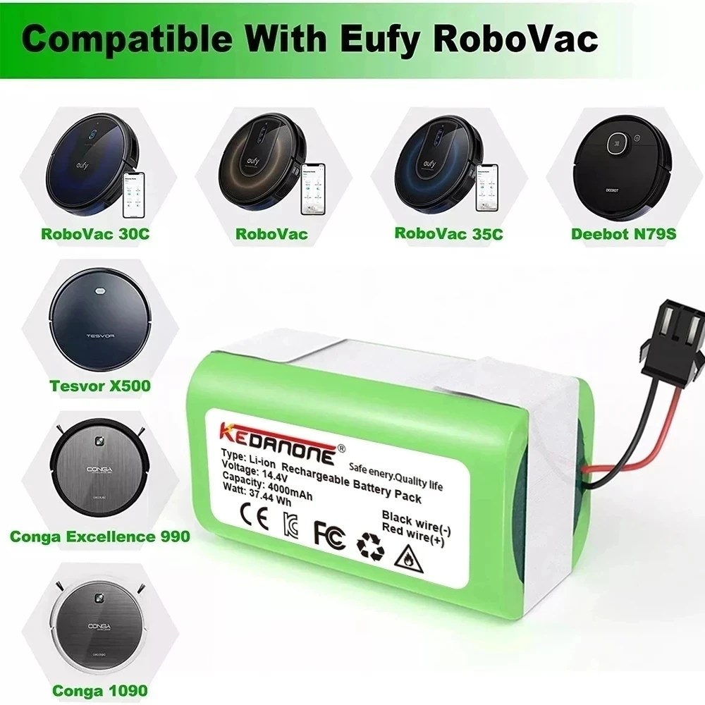 

14.4V 2600mAh Li-ion Battery for Conga Excellence 950 990 1090 1790 1990 Deebot N79S N79 DN622 Eufy Robovac 11S 12 X500