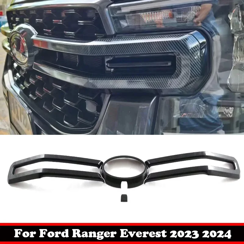 

Для Ford Everest Ranger 2023 2024 углеродное волокно, Черная передняя зеркальная решетка, крышка для формования губ, отделка, внешние аксессуары