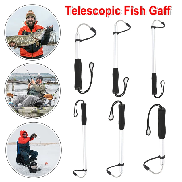 S/M/L Telescopic Fish Gaff Stainless Steel Hook Ice Sea Fishing Spear Hook  Aluminum Alloy Rod for Saltwater Ice Boat Ice Fishing - AliExpress