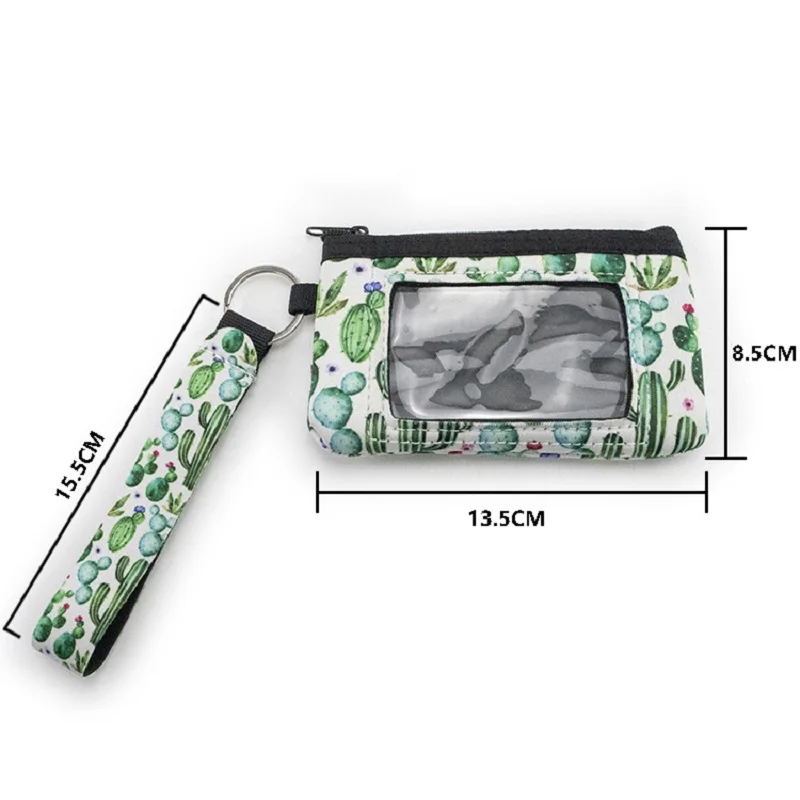 New Neoprene Mini Wristlet Wallet / Credit Card Id Holder With Lanyard Multifunctional Storage Bag Pvc Zipper Coin Purse