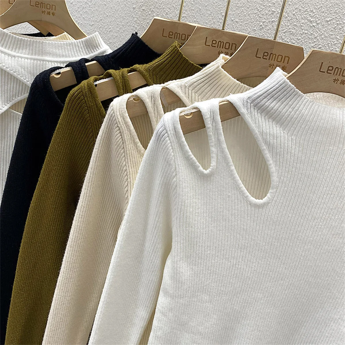 Hollow-out Turtleneck Knitted Women Sweater Ribbed Pullovers Autumn Winter Basic Women Sweaters Fit Soft Warm Tops