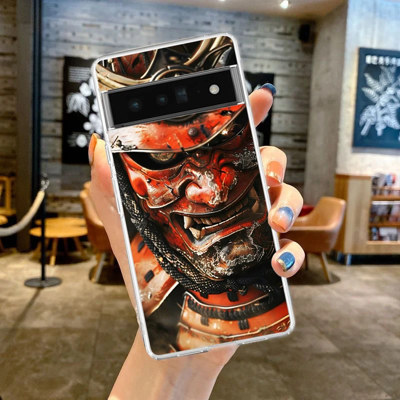 Clear Phone Case with Samurai Ghost Face Design - Soft TPU Cover