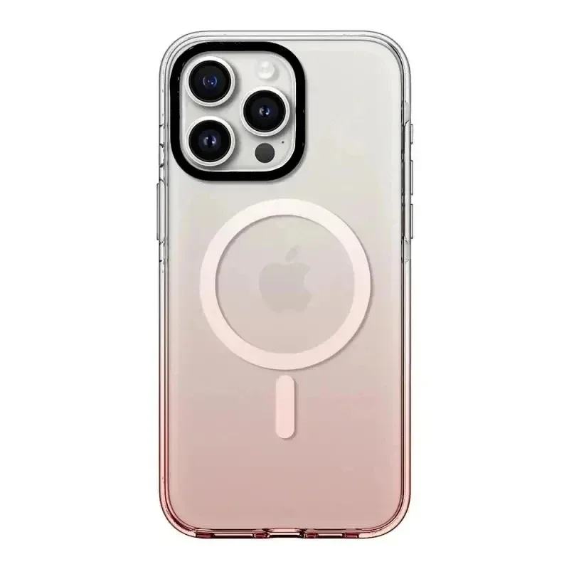 Gradient Pink Transparent Border iPhone 13 14 15 Pro Max Case - Protective iPhone Case with MagSafe