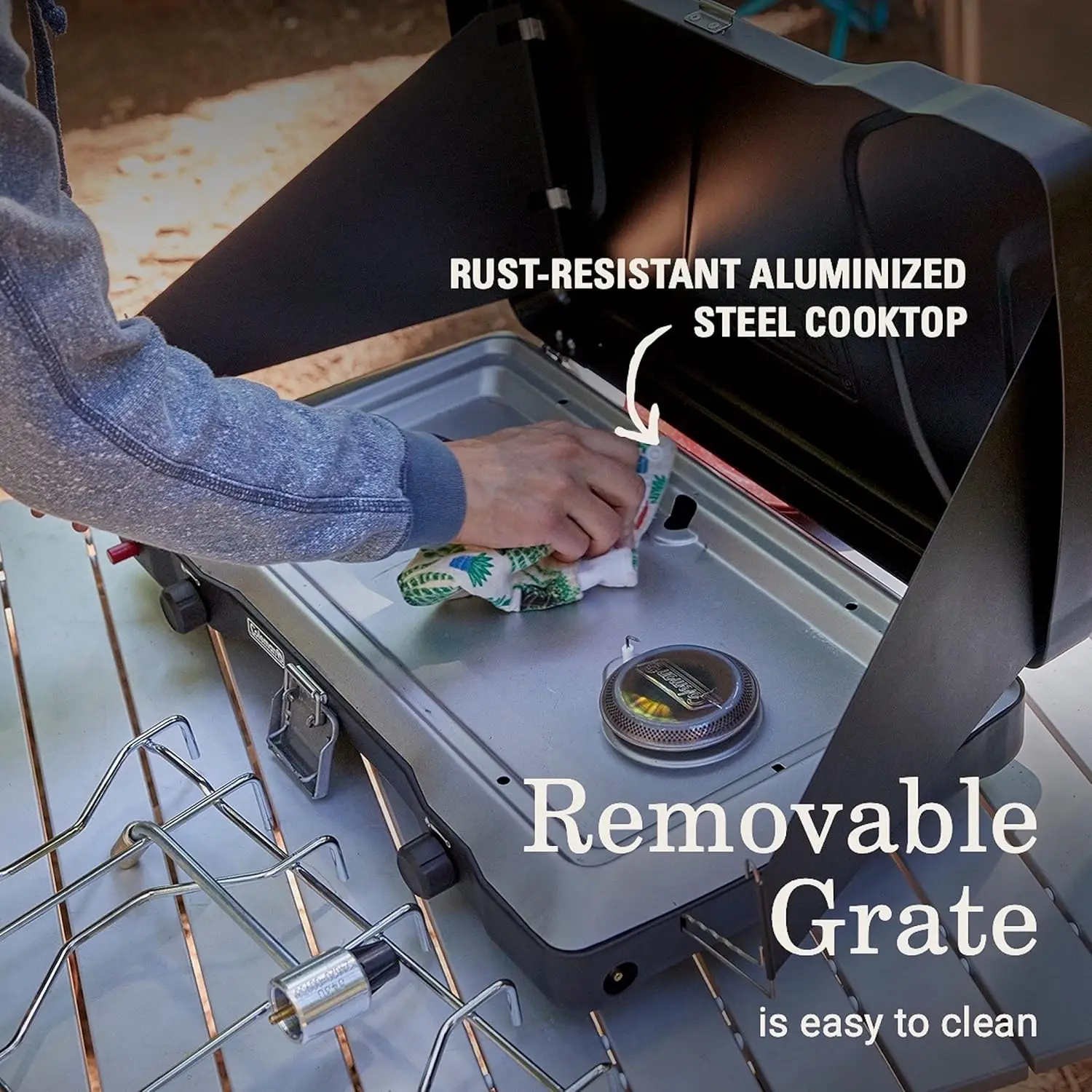 Burner Propane Camping Stove, Push-Button Instant Ignition, Portable Camp Grill, Adjustable Burners