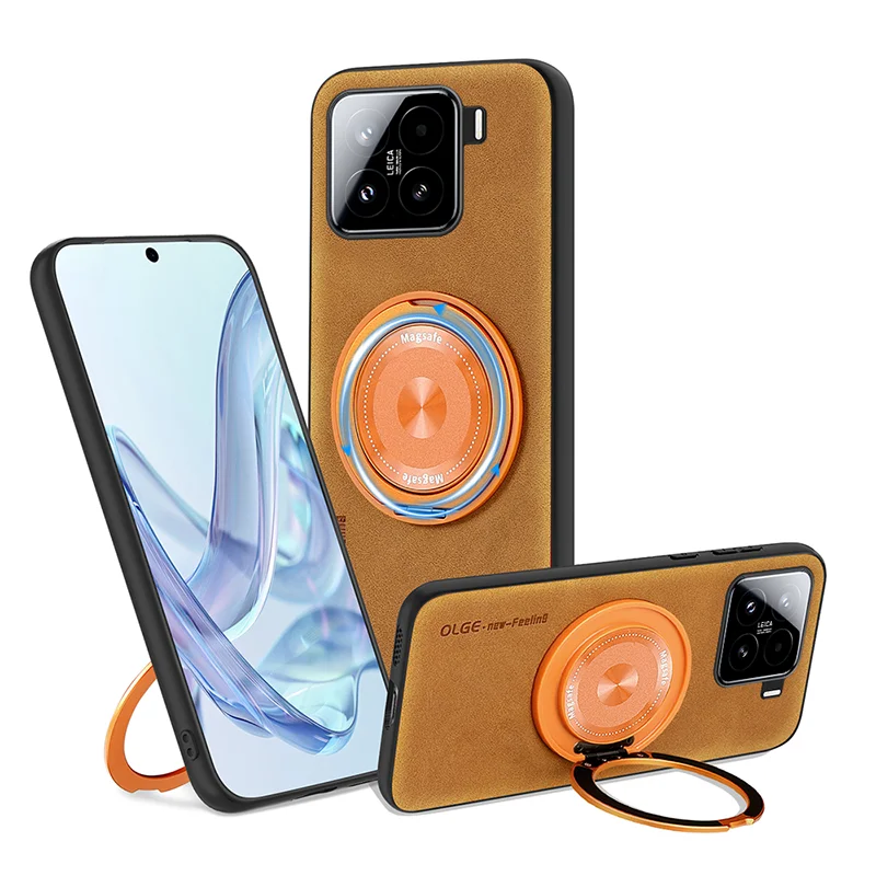 Enhanced Product Title: Premium Magsafe Magnetic Rotating Metal Ring Leather Phone Case and Car Bracket