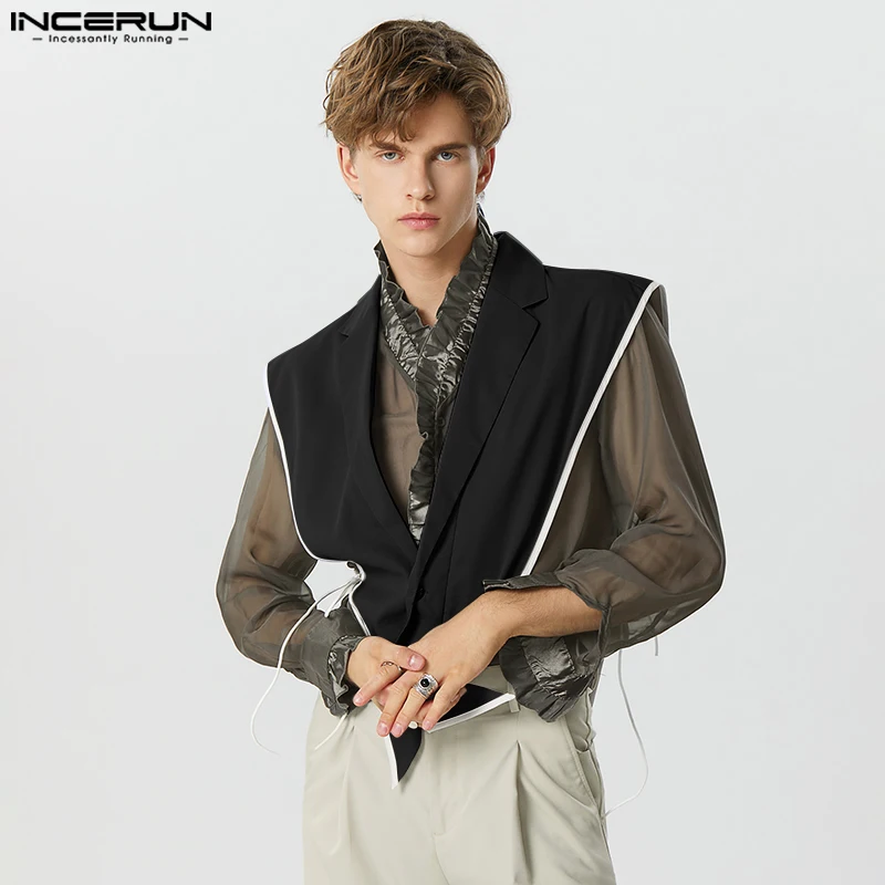 INCERUN Tops 2023 American Style New Men's Side Hollowed Pointing Hem Design Tank Tops Casual Party Solid All-match Vests S-5XL