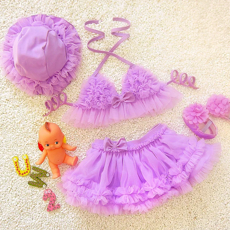 Toddler Girl Fluffy Organza Bikini Set – Suspender Style Swimwear with Skirt for Baby and Big Girls Beachwear Swimwear