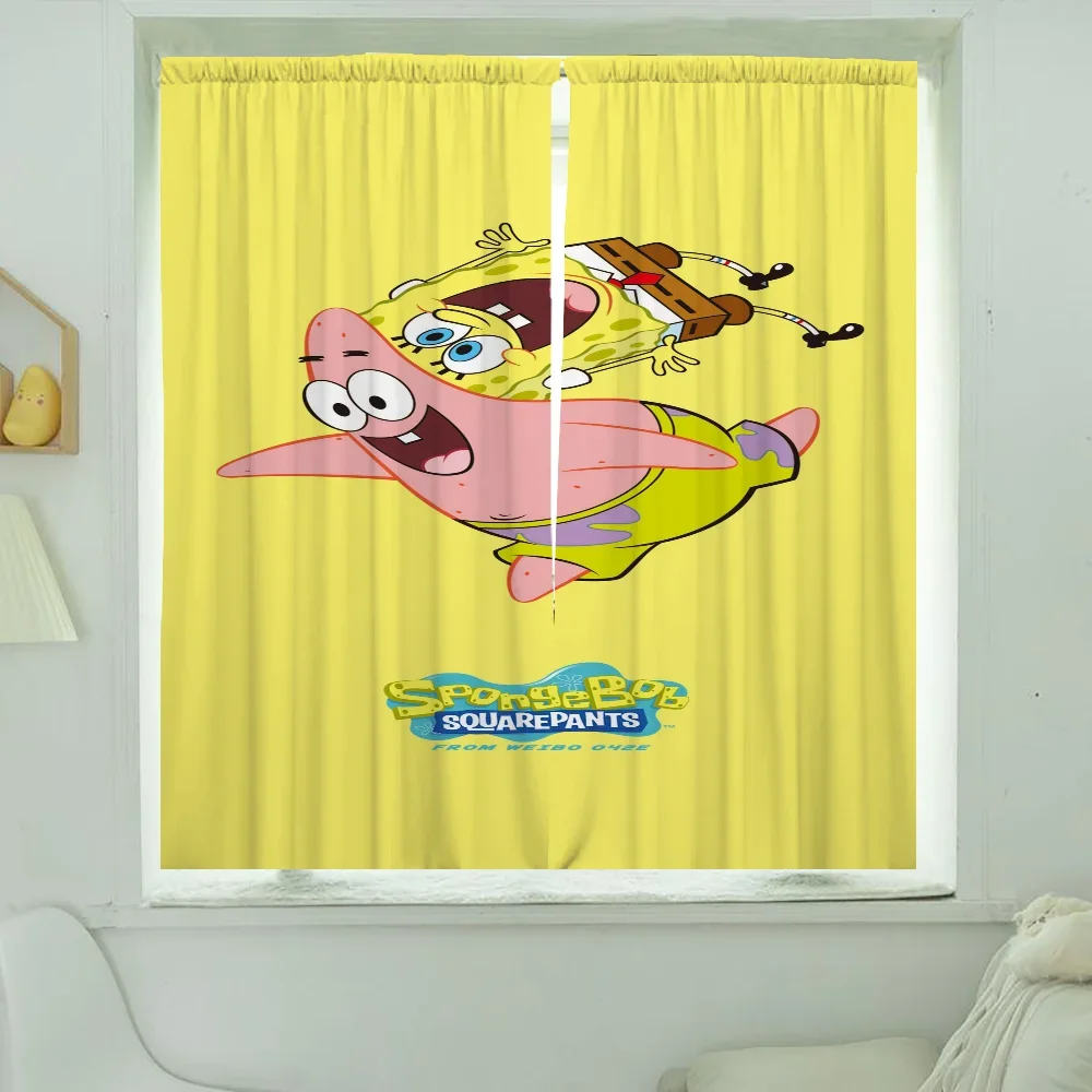 Home Interior Kitchen Curtains for Living Room 2 Pieces Blackout Curtains Door Curtain S-spongeBobs Bedroom Decoration Partition 3