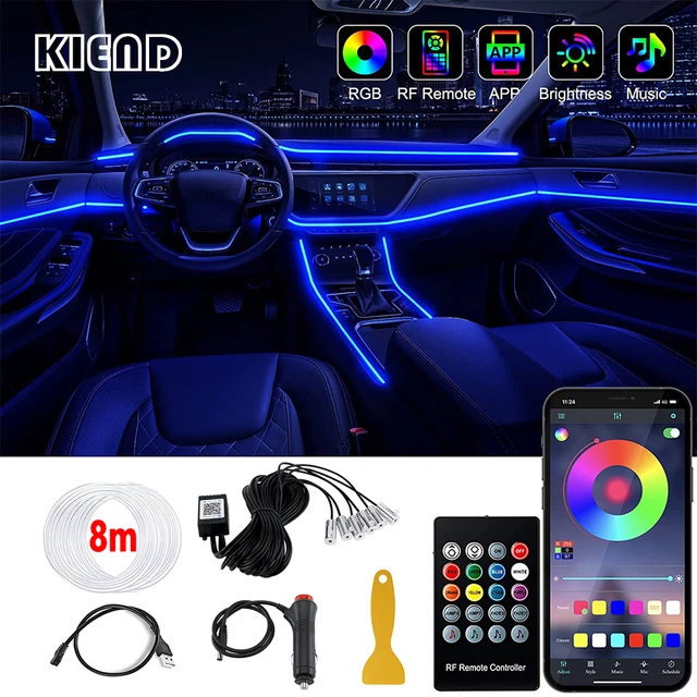 LED Car Interior Ambient Strip Lights RGB Fiber Optic Atmosphere Neon Lighting Kit W/ APP Remote Control Auto Decorative Lamps 1