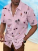 Men's Woven Fashion Casual Beach Surf Holiday Palm Tree Pattern Slim Fit Short Sleeve Shirt 4