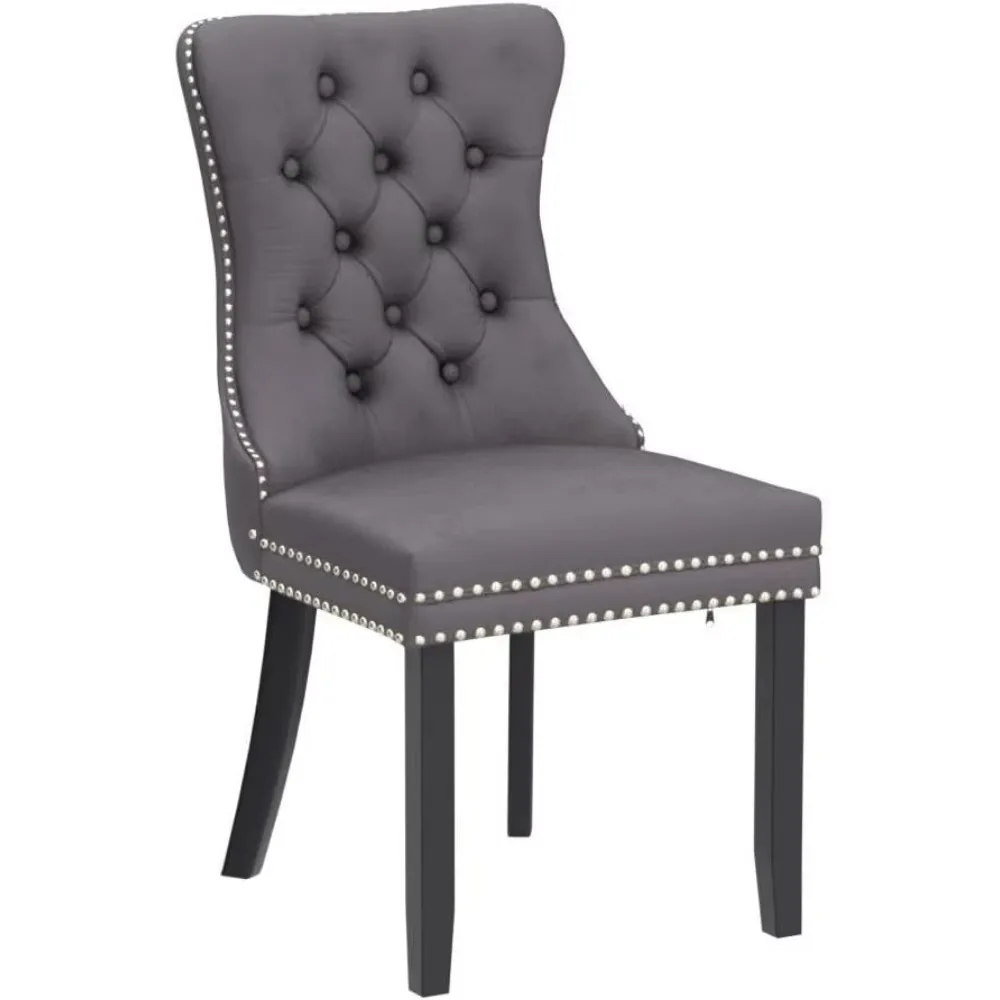 Velvet Dining Chairs Upholstered Dining Room Chairs with Ring Pull Trim and Button Back Luxury Tufted dining chair